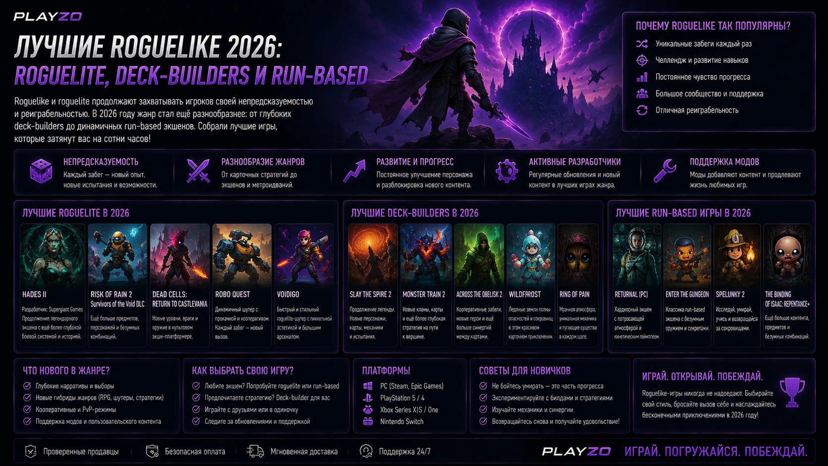 Лучшие roguelike 2026: roguelite, deck-builders и run-based · Playzo