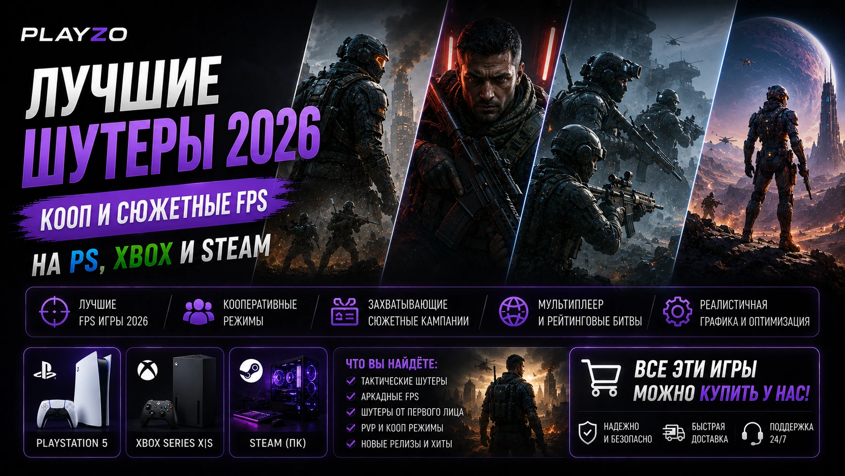 Лучшие шутеры 2026: кооп и сюжетные FPS на PS, Xbox и Steam · Playzo